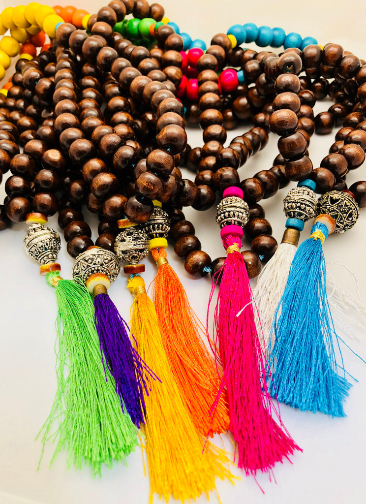 Silver Bead and Tassel Festival Necklace Various Colors Now