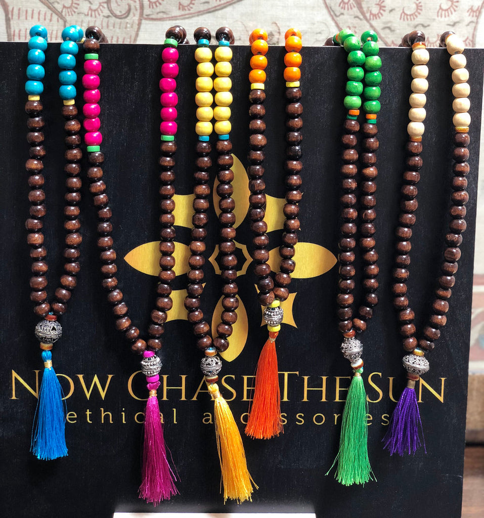 Silver Bead and Tassel Festival Necklace Various Colors Now